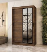 Schiebetürenschrank | Farbe: Walnuss Warmia | 5 Fächer | 2 Kleiderstangen | hochwertig Verarbeitet | 120 x 62 x 200 cm | Kleiderschrank | Spiegeltür | modernes Design