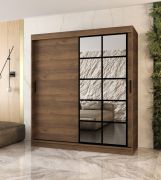 Kleiderschrank / Schiebetürenschrank | Farbe: Walnuss Warmia | 10 Fächer | 2 Kleiderstangen | hochwertig Verarbeitet | 180 x 62 x 200 cm | dekorative Spiegeltür