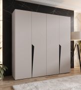 Drehtürenschrank | 4-Türig | Farbe: Kaschmir | 2 Fächer | Soft-Close-Funktion | 2 Kleiderstangen | Griffe: Schwarz | Maße: 200 x 52 x 202 cm | Kleiderschrank | ABS-Kanten