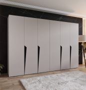 Drehtürenschrank / Kleiderschrank | Farbe: Kaschmir | 4 Fächer | 3 Meter breit | Griffe: Schwarz | 4 Kleiderstangen | Soft-Close-Funktion | Maße: 300 x 52 x 202 cm