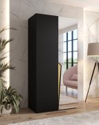 Kleiderschrank | 1 Spiegeltür | Farbe: Schwarz | 1 Fach | Griffe: Gold | 1 Kleiderstange | 1 Meter breit | Soft-Close-Funktion | Maße: 100 x 52 x 202 cm