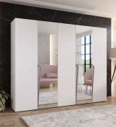 Kleiderschrank | Farbe: Weiß | 2 Spiegeltür | 3 Fächer | 3 Kleiderstangen | Griffe: Kaschmir | Maße: 250 x 52 x 202 cm | Soft-Close-Funktion | ABS-Kanten