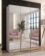 Kleiderschrank | Farbe: Kaschmir | 3 Spiegeltüren | 2 Fächer | 2 Kleiderstangen | Maße: 150 x 52 x 202 cm | Griffe: Kaschmir | Soft-Close-Funktion | ABS-Kantenschutz