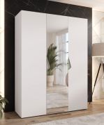 Drehtürenschrank / Kleiderschrank | 1 Spiegeltür | Farbe: Weiß | 2 Fächer | Griffe: Kaschmir | 2 Kleiderstangen | Soft-Close | Maße: 150 x 52 x 202 cm