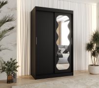 Schiebetürenschrank / Kleiderschrank Bernina 07, Farbe: Schwarz, 1,2 Meter breit, eine Tür mit Spiegel, fünf Fächer, zwei Kleiderstangen, Aluminiumschienen