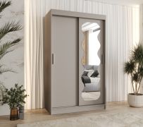 Kleiderschrank / Schiebetürenschrank Bernina 08, Farbe: Kaschmir, Aluminiumschienen, 1,2 Meter breit, eine Tür mit Spiegel, zwei Kleiderstangen, fünf Fächer