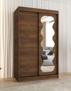 Schiebetürenschrank / Kleiderschrank | Farbe: Walnuss | 1,2 Meter breit | eine Tür mit Spiegel | fünf Fächer | zwei Kleiderstangen | Aluminiumschienen