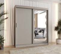 Kleiderschrank / Schiebetürenschrank Bernina 16, Farbe: Kaschmir, Aluminiumschienen, 1,8 Meter breit, eine Tür mit Spiegel, zwei Kleiderstangen, 10 Fächer