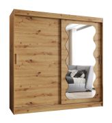 Schiebetürenschrank mit einen Spiegel Bernina 17, Farbe: Eiche Artisan, 2 Meter breit, 10 Fächer, zwei Kleiderstangen, Kleiderschrank, Aluminiumschienen