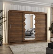 Schiebetürenschrank / Kleiderschrank | Farbe: Walnuss | 2,5 Meter breit | eine Tür mit Spiegel | 10 Fächer | zwei Kleiderstangen | Aluminiumschienen