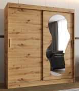 Kleiderschrank Lagginhorn 13, Farbe: Eiche Artisan, 1,8 Meter breit, ein Spiegel, 10 Fächer, Schiebetürenschrank, zwei Kleiderstangen, Aluminiumschienen