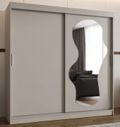 Schiebetürenschrank / Kleiderschrank Lagginhorn 20, Farbe: Kaschmir, 2 Meter breit, zwei Kleiderstangen, 10 Fächer, Aluminiumschienen, eine Spiegeltür