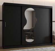 Kleiderschrank / Schiebetürenschrank Lagginhorn 23, Farbe: Schwarz, eine Spiegeltür, 2,5 Meter breit, 10 Fächer, Aluminiumschienen, zwei Kleiderstangen