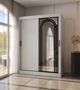 Schiebetürenschrank / Kleiderschrank | Weiß Matt | 5 Fächer | 2 Kleiderstangen | 150 x 62 x 200 cm | hochwertig Verarbeitet | Spiegeltür