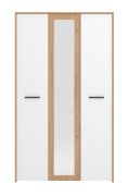 Kleiderschrank mit einer Spiegeltür Brus 02, Farbe: Eiche Artisan / Weiß, eine Kleiderstange, Drehtürenschrank, sechs Fächer, Maße: 203,5 x 119 x 53 cm