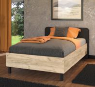 Einzelbett / Gästebett Dobasan 06, Farbe: Eiche Grau / Dunkelgrau, ABS-Kantenschutz, gepolstertes Kopfteil, Liegefläche: 120 x 200 cm, Beine: Metall