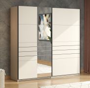 Kleiderschrank | Farbe: Kaschmir | breit | 1 Spiegeltür | Schiebetürenschrank | Maße: 220 x 61 x 217,5 cm | ABS-Kanten | 2 Kleiderstangen | 2 Fächer