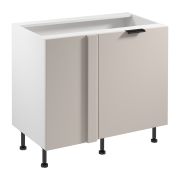 Küchenunterschrank / Eckunterschrank | 1 Drehtür | Farbe: Weiß / Beige | Push-to-open Funktion | Soft-Close Funktion | 2 Fächer | 100 x 56 x 87 cm | Türanschlag: Links