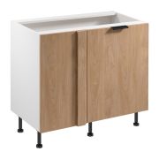 Küchenunterschrank / Eckunterschrank | 1 Drehtür | Farbe: Weiß / Eiche Puccini | Push-to-open Funktion | Soft-Close Funktion | 2 Fächer | 100 x 56 x 87 cm | Türanschlag: Links