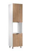 Küchenschrank | 2 Drehtüren | Farbe: Weiß / Eiche Puccini | Soft-Close Funktion | 60 x 58 x 247 cm | 5 Fächer | Metallgriffe | für Einbau eines Backofen | Türanschlag: Links