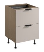 Küchenunterschrank | 2 Schubladen | Farbe: Eiche Baltic Storm / Beige | Soft-Close Funktion | 60 x 52 x 87 cm | Metallgriffe | hochwertig Verarbeitet | verstellbare Beine