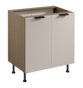 Küchenunterschrank | 2 Drehtüren | Farbe: Eiche Baltic Storm / Beige | 2 Fächer | Soft-Close Funktion | 80 x 52 x 87 cm | Metallgriffe | verstellbare Beine
