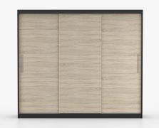 Kleiderschrank / Schiebetürenschrank Eiche / Schwarz | Cevennen 06 | 218 x 250 x 61 cm | 3 Türen | 12 Fächer | viel Stauraum | Sprossen | Zweifarbig