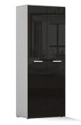 Drehtürenschrank / Kleiderschrank | 199 x 80 x 51 cm | Hochglanz Schwarz / Weiß | Doppelflügeltüren | 2 Fächer | Zweifarbiges Minimal-Design