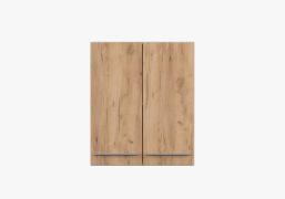 Drehtürenschrank / Hängeschrank | 71,5 x 60 x 29 cm | Braun / Weiß | Parnassus 08 | 2 Türen | Metallgriffe silberfarben | Front in Holzoptik