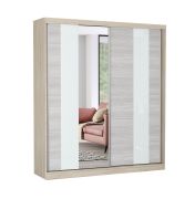 Schiebetürenschrank / Kleiderschrank mit Spiegel Grau-Weiß / Artisan | Gorski 11 | 218 x 183 x 61 cm | 2 Türen | 6 Fächer | ausreichend Stauraum