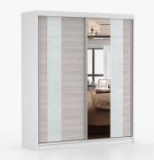 1,8 Meter breiter Schiebetürenschrank / Kleiderschrank mit Spiegel Grau-Weiß / Weiß | Gorski 05 | 218 x 183 x 61 cm | 2 Türen | 6 Fächer | Zweifarbig