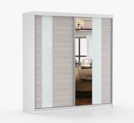 Schiebetürenschrank / Kleiderschrank mit Spiegel | 218 x 203 x 61 cm | Grau-Weiß / Weiß | Gorski 33 | 2 Türen | 6 Fächer | viel Stauraum | eckig