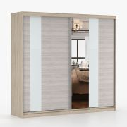2,3 Meter breiter Schiebetürenschrank / Kleiderschrank mit Spiegel | Grau-Weiß / Eiche | Gorski 60 | 218 x 233 x 61 cm | 2 Türen | 12 Fächer