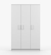 1,2 Meter breiter Drehtürenschrank / Kleiderschrank | 192 x 120 x 50 cm | Weiß | Smolikas 124 | 3 Türen | 9 Fächer | Kleiderstange | Einfarbig