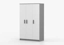 Kleiderschrank / Drehtürenschrank |192 x 120 x 50 cm | Weiß / Sonoma Eiche | Kleiderstange | Smolikas 115 | Holzgriffe | 3 Türen | 9 Fächer