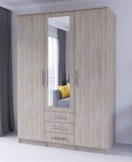 Kleiderschrank / Drehtürenschrank | Sonoma Eiche | Kopaonik 04 | mit Spiegel | 3 Schubladen | 3 Türen |Kleiderstange | 207 x 151 x 59 cm | 6 Fächer