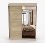 Kleiderschrank / Schiebetürenschrank | Braun / Sonoma Eiche | Bucegi 14 | Spiegel | 2 Türen | Griffe: Aluminium | 6 Fächer | 200 x 150 x61 cm