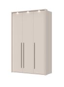 Drehtürenschrank mit drei Türen und Rahmen mit LED-Beleuchtung Neiafu 60, Farbe: Kaschmir, Maße: 226 x 142 x 60 cm, zwei Kleiderstangen, sechs Einlegeböden