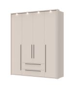 Drehtürenschrank mit vier Türen Neiafu 68, zwei Schubladen, Farbe: Kaschmir, Soft-Close-Funktion, Maße: 226 x 187 x 60 cm, drei Kleiderstangen, LED-Rahmen