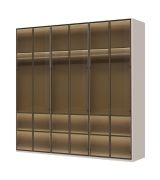 Moderner Kleiderschrank mit fünf Glastüren Neiafu 16, inkl. Innenbeleuchtung, Soft-Close-Funktion, Farbe: Kaschmir, Maße: 224 x 227 x 56 cm, für Schlafzimmer