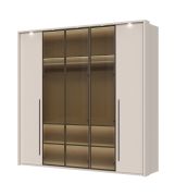 Kleiderschrank mit drei Glastüren inkl. LED-Rahmen und Innenbeleuchtung Neiafu 71, Farbe: Kaschmir, Soft-Close-Funktion, Maße: 224 x 227 x 56 cm