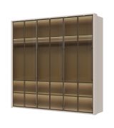Kleiderschrank mit fünf Glastüren Neiafu 72, inkl. LED-Rahmen und Innenbeleuchtung, Maße: 224 x 227 x 56 cm, Soft-Close-Funktion, drei Kleiderstangen