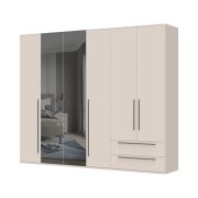 Großer Kleiderschrank mit zwei Spiegeltüren Neiafu 23, Farbe: Kaschmir, zwei Schubladen, Soft-Close-System, Maße: 224 x 272 x 56 cm, drei Kleiderstangen