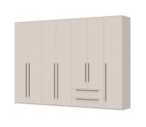 Kleiderschrank mit sieben Türen und zwei Schubladen Neiafu 26, Farbe: Kaschmir, Soft-Close-Funktion, Maße: 224 x 317 x 56 cm, vier Kleiderstangen