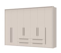 Drehtürenschrank mit Rahmen Neiafu 55, Farbe: Kaschmir, vier Schubladen, acht Einlegeböden, Maße: 226 x 322 x 60 cm, vier Kleiderstangen, für Schlafzimmer