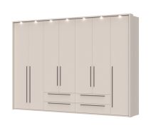 Moderner Kleiderschrank mit sieben Türen Neiafu 83, vier Schubladen, LED-Rahmen, vier Kleiderstangen, Soft-Close-Funktion, Maße: 226 x 322 x 60 cm