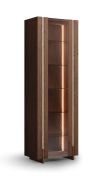 Vitrine | Farbe: Tabacco | 1 Tür | Massivholz | Eichenholz geölt | Travertin Stein | inkl. LED-Beleuchtung | 6 Fächer | 68 x 41 x 206 cm