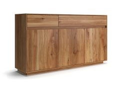 Kommode | Massivholz | Eichenholz geölt | 3 Türen | Push-to-open Funktion | 2 Schubladen | Soft-Close Funktion | 154 x 40 x 85 cm | 4 Fächer