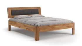 Einzelbett / Gästebett | Massivholz | Eichenholz geölt | gepolsterten Kopfteil | 160 x 200 cm | Minimalistisch | einzigartige Holzstruktur