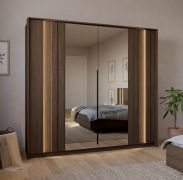 Kleiderschrank | Farbe: Eiche Dunin | 2 Spiegeltüren | inkl. LED-Beleuchtung | 223 x 60 x 210 cm | 2 Kleiderstangen | Soft-Close Funktion | 4 Fächer | 10 Fächer